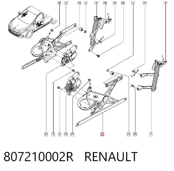 Mechanizm podnoszenia szyby drzwi przednich lewych 807210002R Renault (RVI)