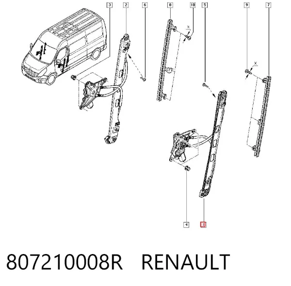 Mechanizm podnoszenia szyby drzwi przednich lewych 807210008R Renault (RVI)