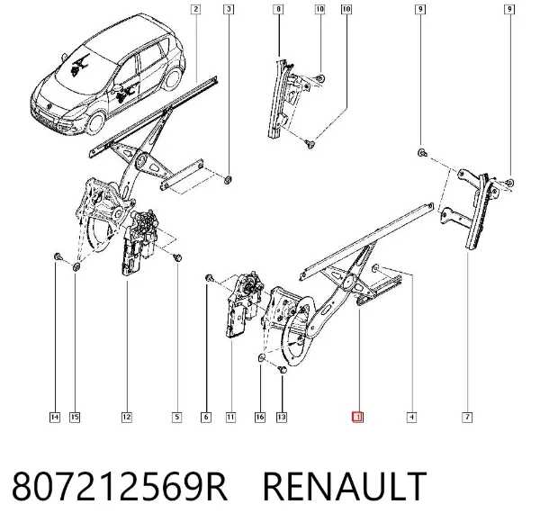 Mechanizm podnoszenia szyby drzwi przednich lewych 807212569R Renault (RVI)