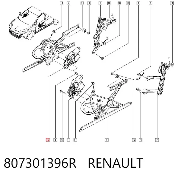 Silniczek podnośnika szyby drzwi przednich prawych 807301396R Renault (RVI)