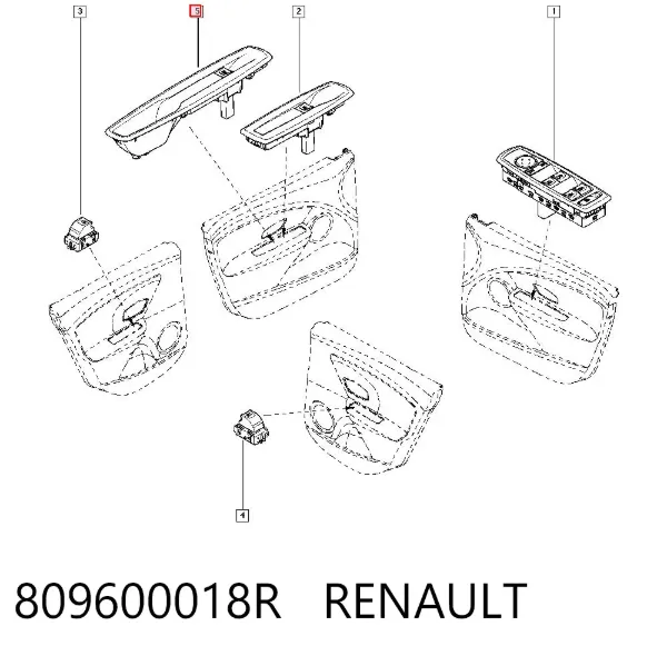 Włącznik przyciskowy podnośnika szyby przedni prawy 809600018R Renault (RVI)