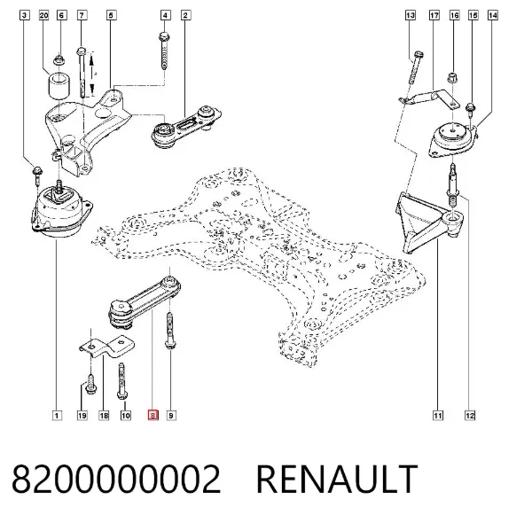 Poduszka (podpora) silnika dolna 8200000002 Renault (RVI)