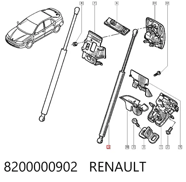 Amortyzator klapy bagażnika (3/5 drzwi-tylnych) 8200000902 Renault (RVI)