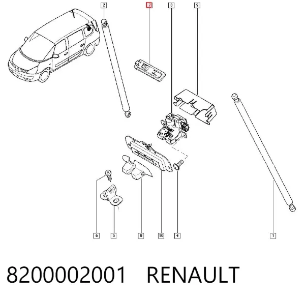 Klamka bagażnika (drzwi 3/5 tylnych) zewnętrzna 8200002001 Renault (RVI)