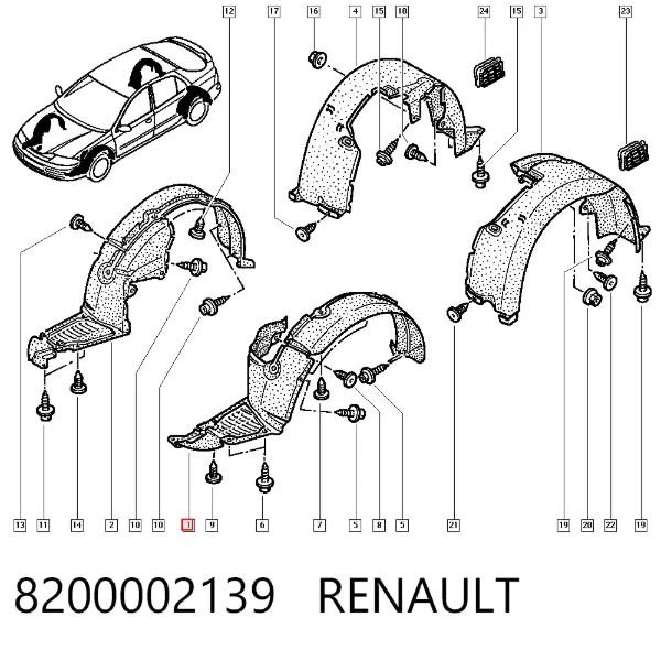 Nadkole błotnika przedniego lewe 8200002139 Renault (RVI)