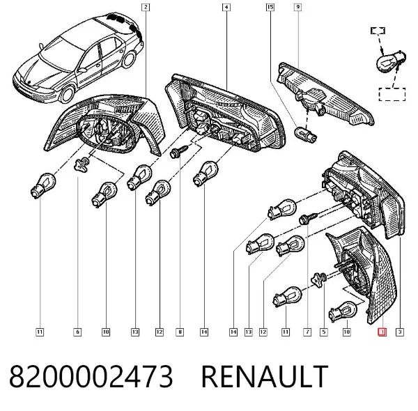 Lampa zespolona tylna lewa zewnętrzna 8200002473 Renault (RVI)