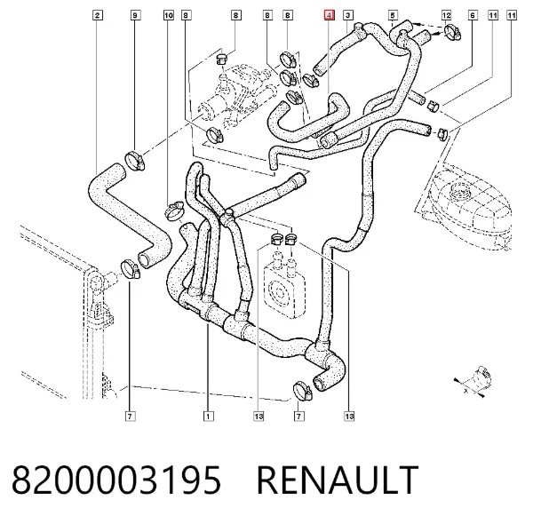 Przewód chłodnicy ogrzewacza (nagrzewnicy), dopływ 8200003195 Renault (RVI)