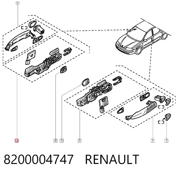 Pałąk zewnętrznej klamki drzwi przednich prawej 8200004747 Renault (RVI)