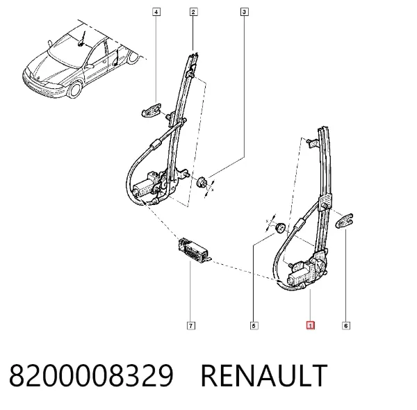 Mechanizm podnoszenia szyby drzwi tylnych lewych 8200008329 Renault (RVI)