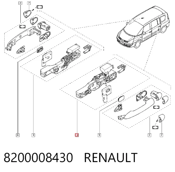 Pałąk zewnętrznej klamki drzwi tylnych lewych 8200008430 Renault (RVI)