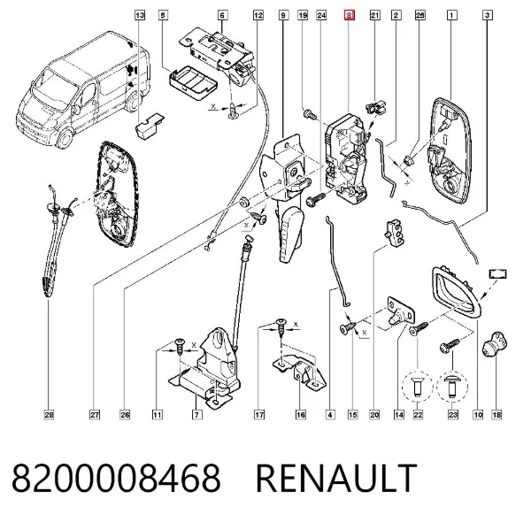 Zamek drzwi tylnych lewych skrzydłowych 8200008468 Renault (RVI)