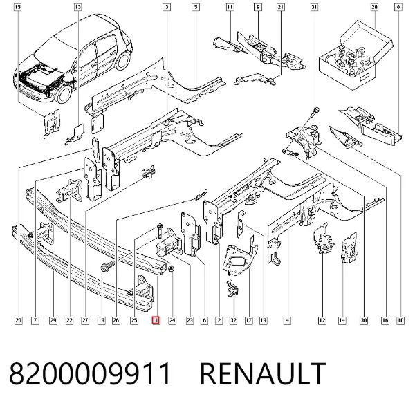 Wzmocnienie zderzaka przedniego 8200009911 Renault (RVI)