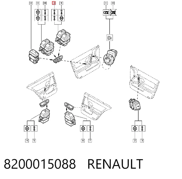 Panel przyciskowy sterowania podnośnikiem szyby przedni lewy 8200015088 Renault (RVI)