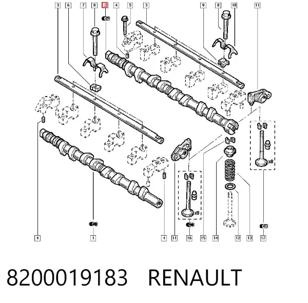 Wał rozrządu silnika wylotowy, wydechowy 8200019183 Renault (RVI)