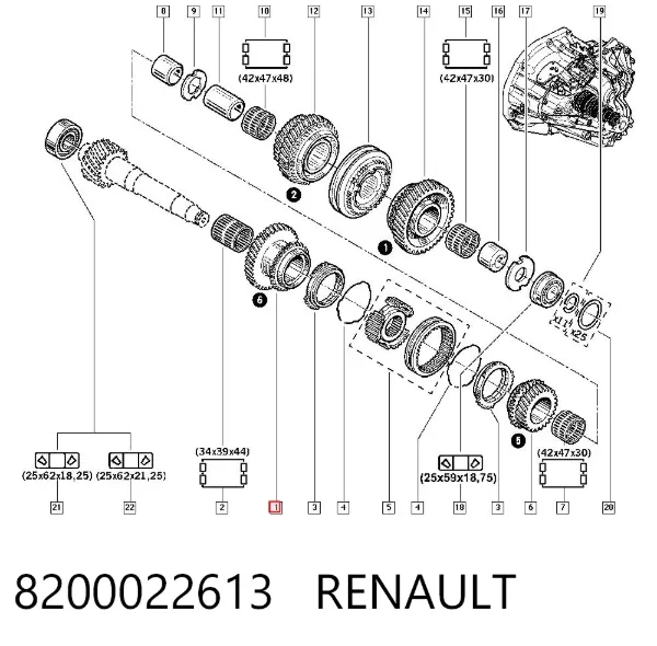Koło zębate 6. biegu napędzające 8200022613 Renault (RVI)