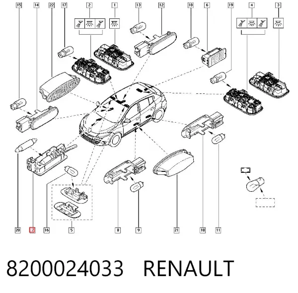 Lampa oświetlenia schowka 8200024033 Renault (RVI)