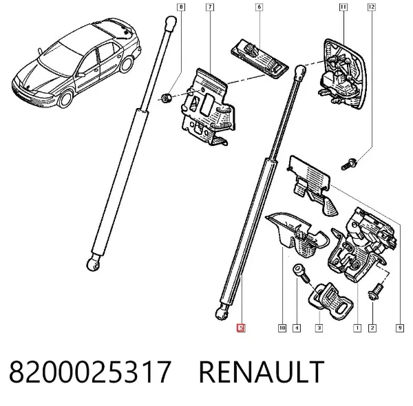 Amortyzator klapy bagażnika (3/5 drzwi-tylnych) 8200025317 Renault (RVI)