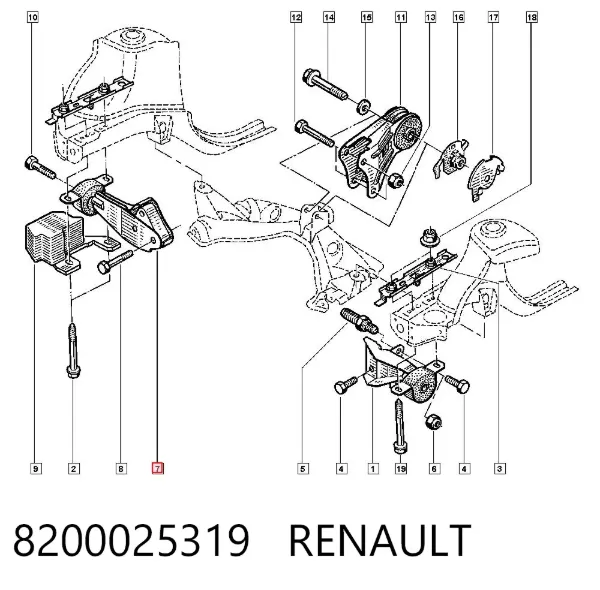 Poduszka (podpora) silnika prawa 8200025319 Renault (RVI)