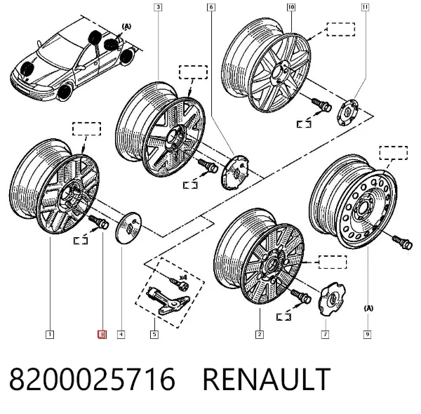 Śruba koła 8200025716 Renault (RVI)