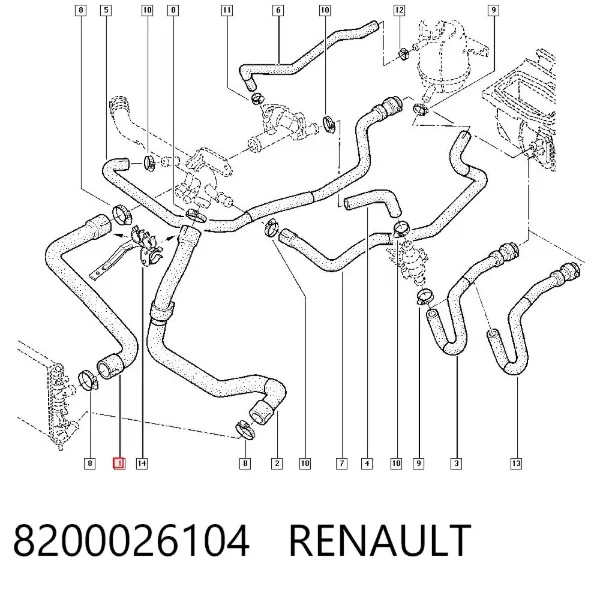 Przewód (króciec) chłodnicy górny 8200026104 Renault (RVI)