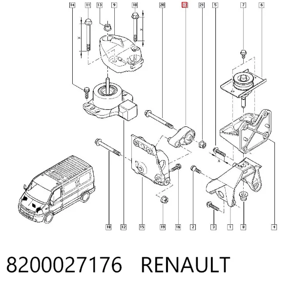 Poduszka (podpora) silnika tylna 8200027176 Renault (RVI)