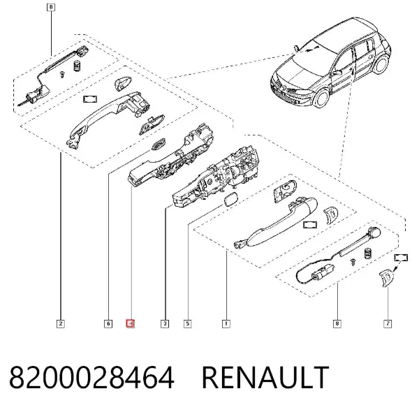 Pałąk zewnętrznej klamki drzwi przednich prawej 8200028464 Renault (RVI)