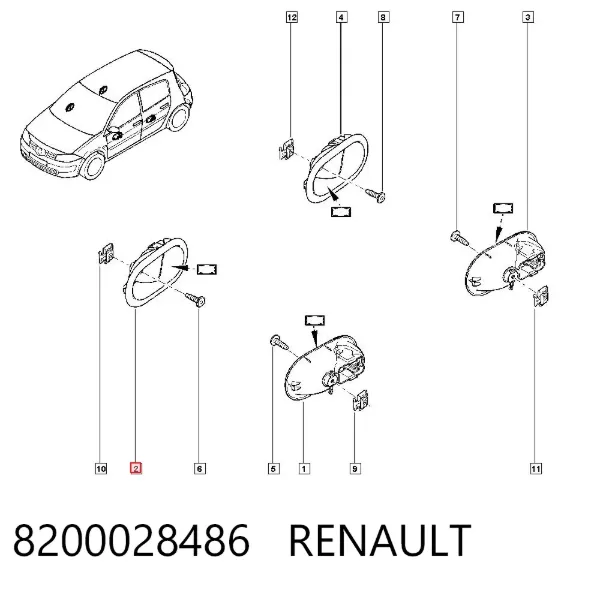 Klamka drzwi prawych przednia/tylna wewnętrzna 8200028486 Renault (RVI)