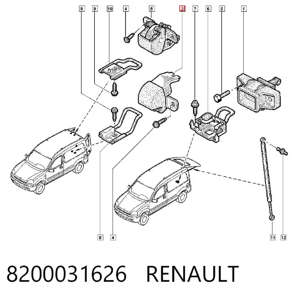 Zamek drzwi tylnych prawych skrzydłowych dolny 8200031626 Renault (RVI)