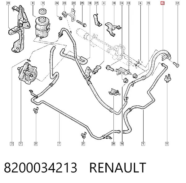 Przewód hydraulicznego układu wspomagania wysokiego ciśnienia, od pompy do maglownicy (mechanizmu) 8200034213 Renault (RVI)