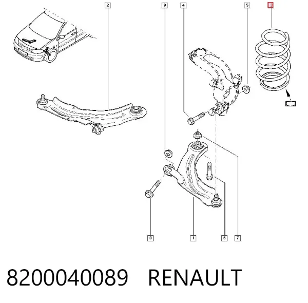 Sprężyna przednia 8200040089 Renault (RVI)