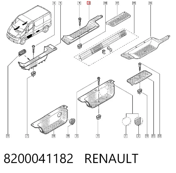 Nakładka na próg drzwi wewnętrzna przednia prawa 8200041182 Renault (RVI)