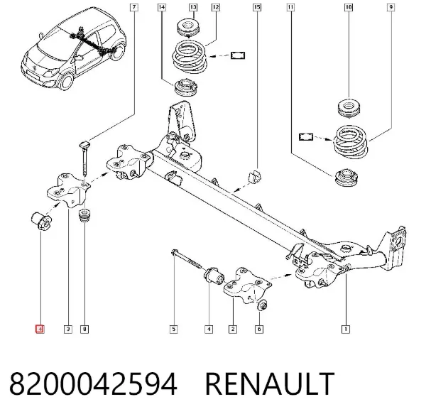 Silentblock tylnej belki 8200042594 Renault (RVI)