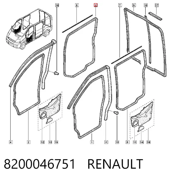 Uszczelniacz drzwi bocznych (przesuwnych) 8200046751 Renault (RVI)