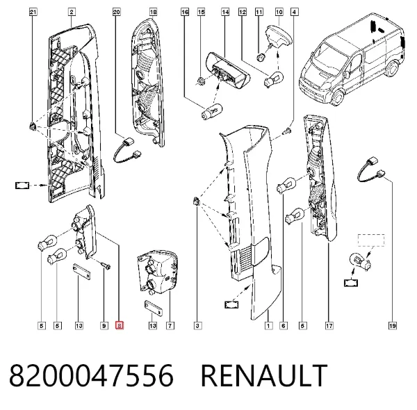 Lampa cofania prawa 8200047556 Renault (RVI)