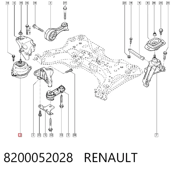 Poduszka (podpora) silnika prawa dolna 8200052028 Renault (RVI)