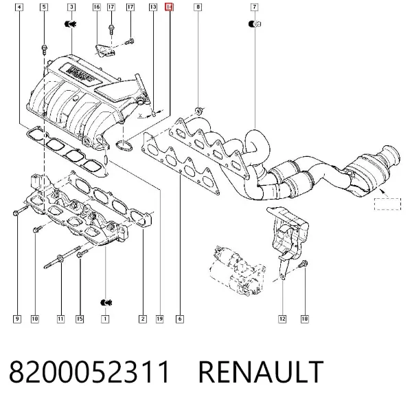 Uszczelka kolektora ssącego górna 8200052311 Renault (RVI)