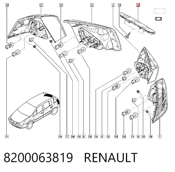 Lampa stop tylna dodatkowa Renault Vel Satis BJ0