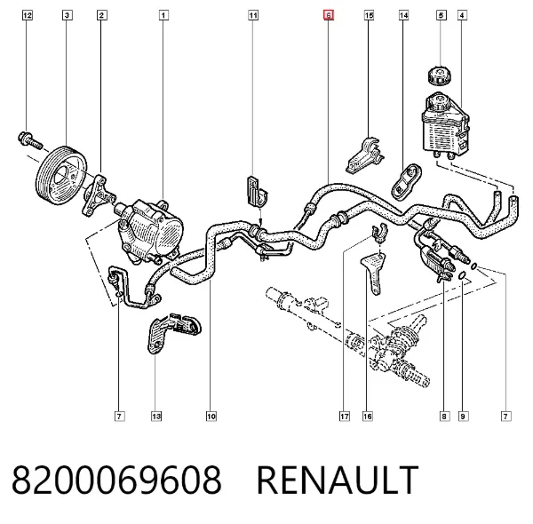 Przewód hydraulicznego układu wspomagania wysokiego ciśnienia, od pompy do maglownicy (mechanizmu) 8200069608 Renault (RVI)