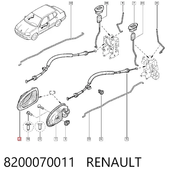 Klamka drzwi prawych przednia/tylna wewnętrzna 8200070011 Renault (RVI)