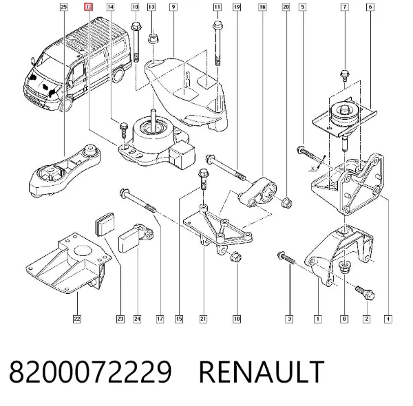 Poduszka (podpora) silnika prawa dolna 8200072229 Renault (RVI)