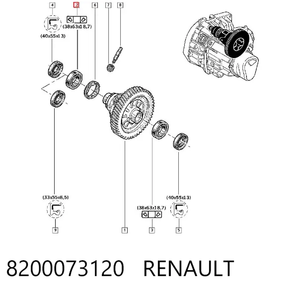 Łożysko skrzyni biegów 8200073120 Renault (RVI)