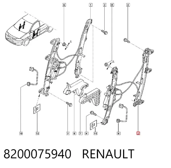 Mechanizm podnoszenia szyby drzwi przednich lewych 8200075940 Renault (RVI)