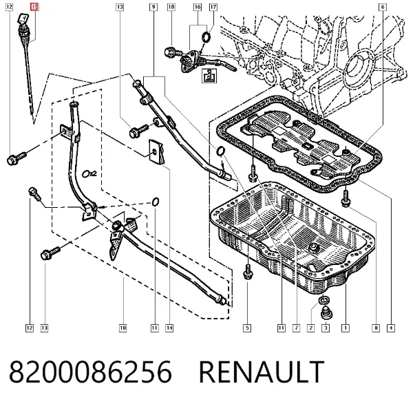 Bagnet poziomu oleju w silniku 8200086256 Renault (RVI)