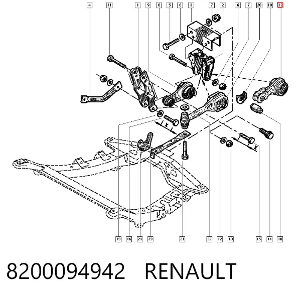 Poduszka (podpora) silnika tylna 8200094942 Renault (RVI)