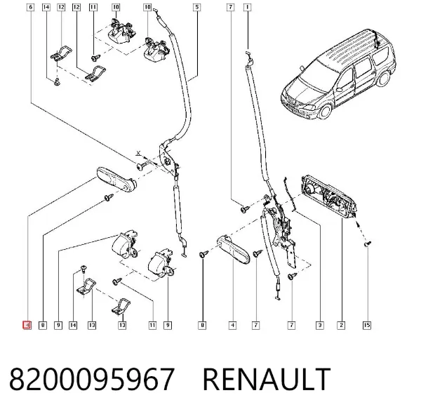 Klamka drzwi tylnych (skrzydłowych) lewa wewnętrzna 8200095967 Renault (RVI)