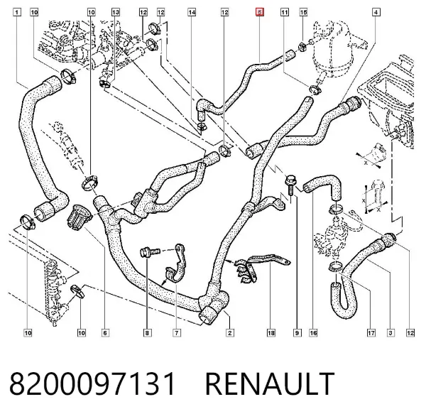Przewód (króciec) układu chłodzenia 8200097131 Renault (RVI)
