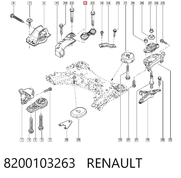 Poduszka (podpora) silnika prawa górna 8200103263 Renault (RVI)