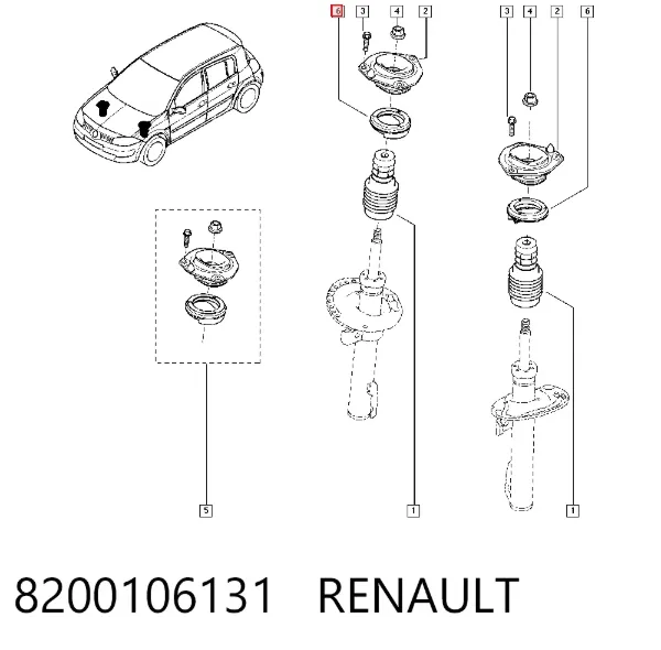 Łożysko podporowe amortyzatora przedniego 8200106131 Renault (RVI)