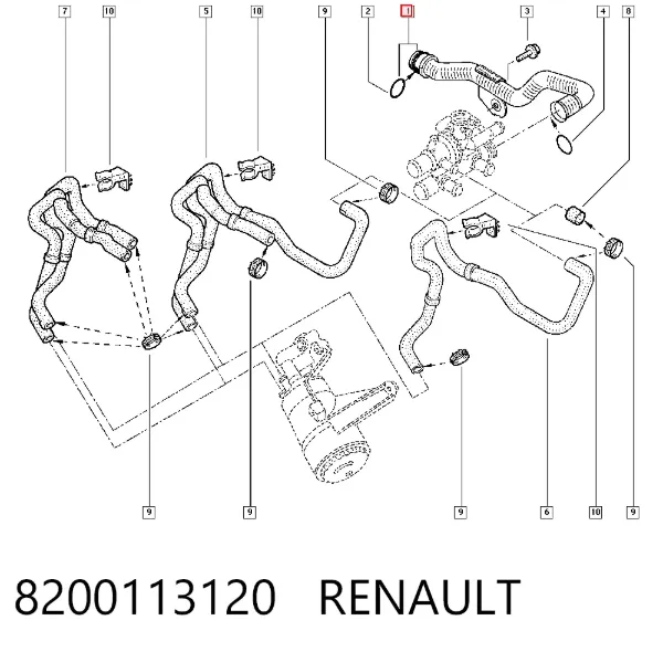 Przerwód (króciec) pompy wodnej tłoczny 8200113120 Renault (RVI)