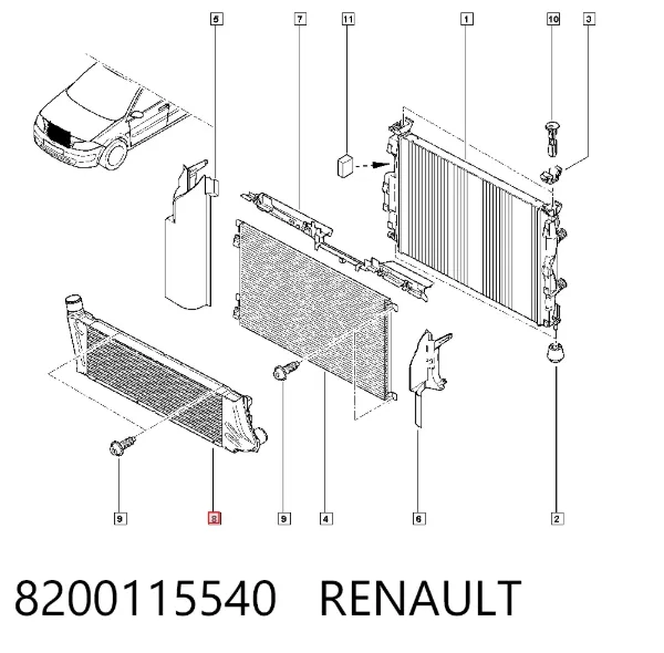 Chłodnica intercoolera 8200115540 Renault (RVI)